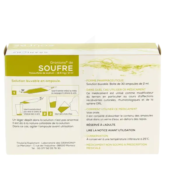 Granions De Soufre 19,5 Mg/2 Ml, Solution Buvable
