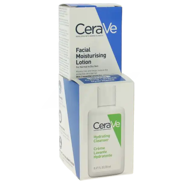 Cerave Facial Moisturizers Crème Hydratante Visage Pour Les Peaux Normales à Sèches Tube/52ml + Crème Lavante 20ml