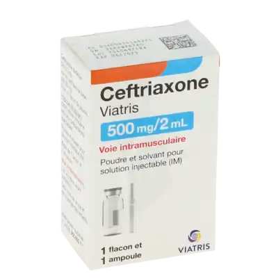 CEFTRIAXONE VIATRIS 500 mg/2 ml, poudre et solvant pour solution injectable (IM)