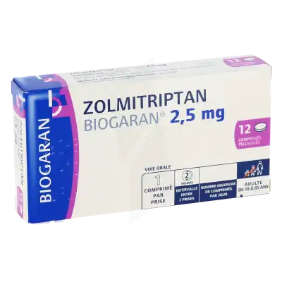 Zolmitriptan Biogaran 2,5 Mg, Comprimé Pelliculé à LA CRAU