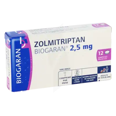 Zolmitriptan Biogaran 2,5 Mg, Comprimé Pelliculé à CANALS