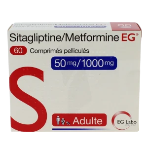 Sitagliptine/metformine Eg 50 Mg/1000 Mg, Comprimé Pelliculé