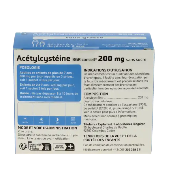 Acetylcysteine Bgr Conseil 200 Mg Sans Sucre, Poudre Pour Solution Buvable En Sachet-dose