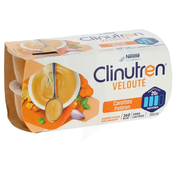 Clinutren Soupe Velouté Nutriment Carottes Potiron 4 Cups/200ml