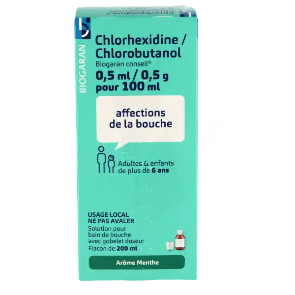 Chlorhexidine/chlorobutanol Biogaran Conseil 0,5 Ml/0,5 G Pour 100 Ml, Solution Pour Bain De Bouche En Flacon