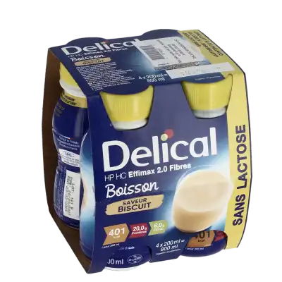 Delical Effimax Boisson Hp Hc Sans Lactose Avec Fibres Nutriment Biscuit 4 Bouteilles/200ml à TOULON