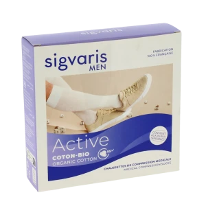 Sigvaris Active Coton Bio 55% Chaussette Classe 2 Homme Beige Normal S