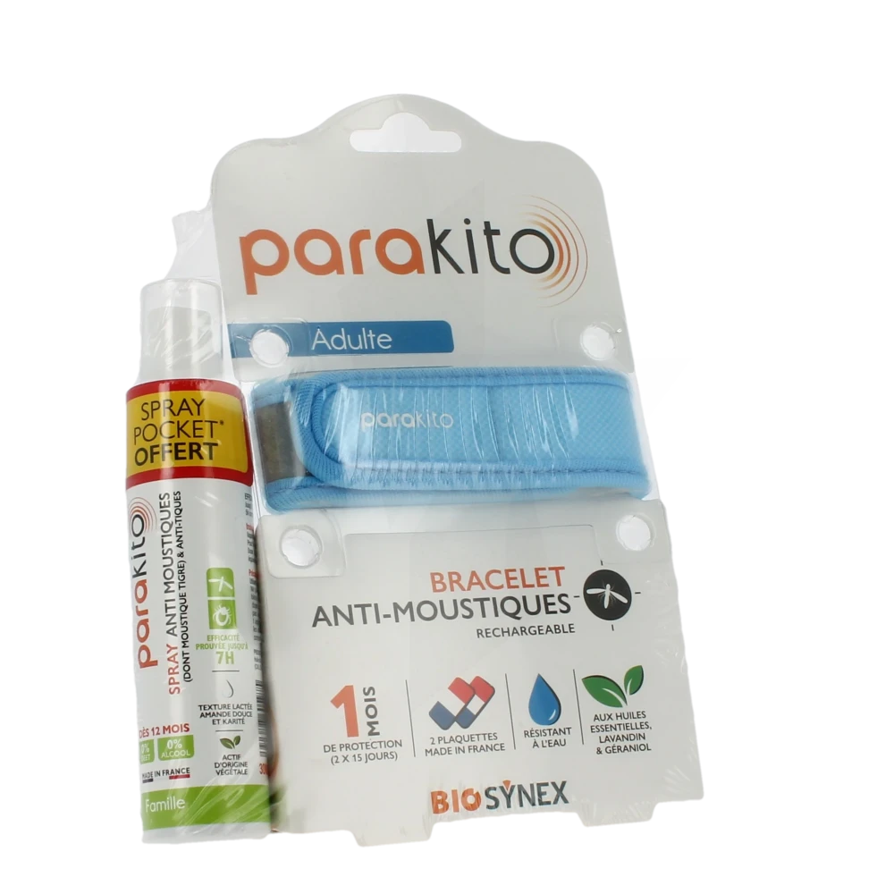 Parakito Bracelet Anti-moustique Adulte Bleu +spray Offert 30ml