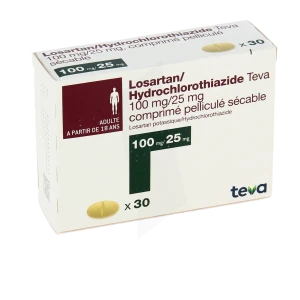 Losartan/hydrochlorothiazide Teva 100 Mg/25 Mg, Comprimé Pelliculé Sécable