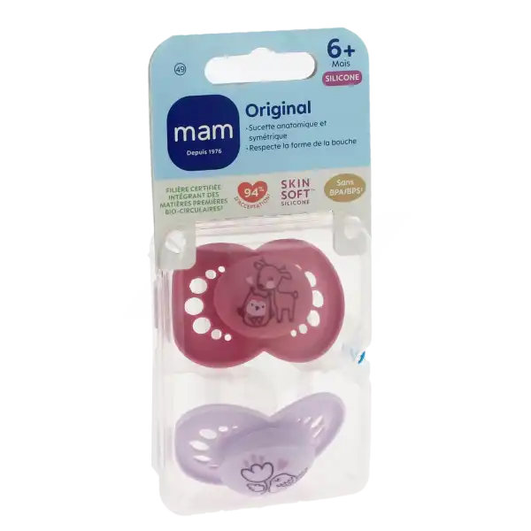 MAM ORIGINAL Sucette silicone 6 mois et + nature Boîte de 2