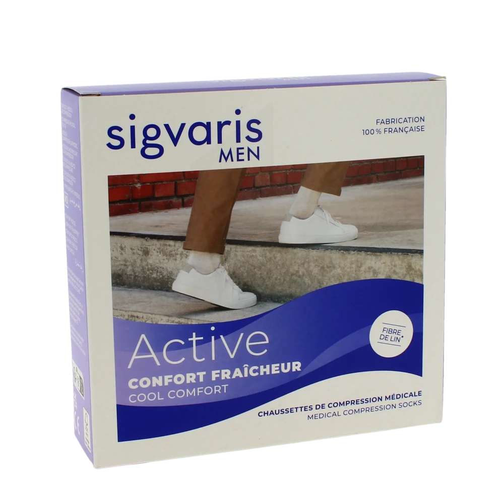 Sigvaris Active Confort Fraîcheur Origin Lin Chaussette Classe 2 Homme Ecru Normal S