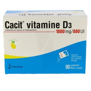 Cacit Vitamine D3 1000 Mg/880 Ui, Granulés Effervescents Pour Solution Buvable En Sachet