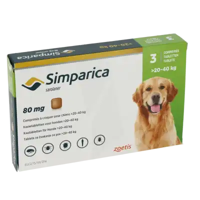 Zoetis SIMPARICA 80 mg Comprimés à croquer Chien 20-40kg B/3