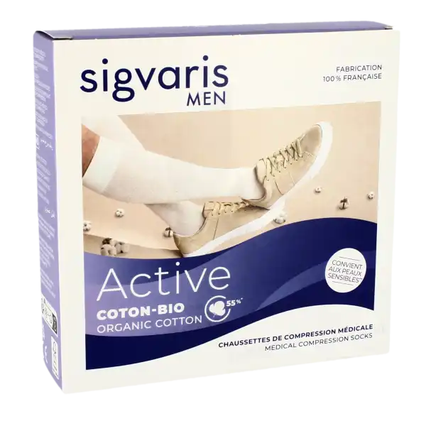 Sigvaris 2 Active Coton Bio Chaussette Homme Noir Ll