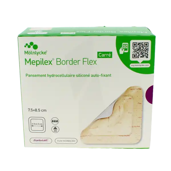 Mepilex Border Flex Carre Pansement Hydrocellulaire Adhésif Stérile Siliconé 7,5x8,5cm B/16