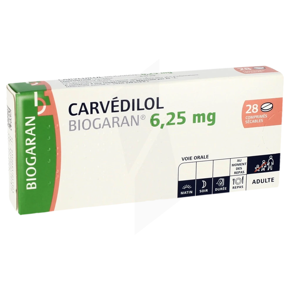 Carvedilol Biogaran 6,25 Mg, Comprimé Sécable