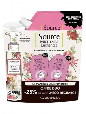 Garancia Source Micellaire Enchantée Rose 2 Recharges/400ml + Flacon/100ml Offert