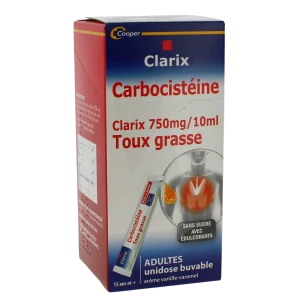 Carbocisteine Clarix 750 Mg/10 Ml Adultes, Solution Buvable En Sachet édulcorée à La Saccharine Sodique, Au Sorbitol Et Au Maltitol Liquide
