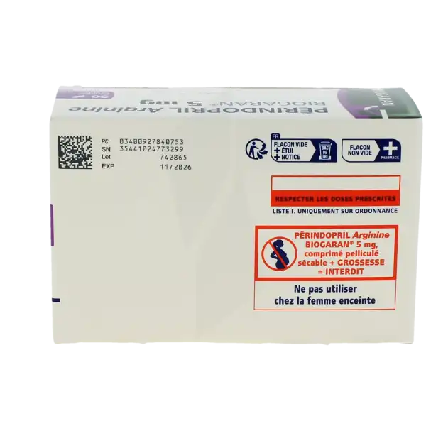 Perindopril Arginine Biogaran 5 Mg, Comprimé Pelliculé Sécable