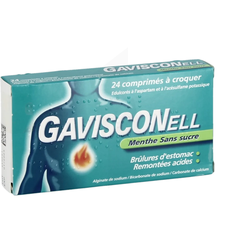 Gavisconell Sans Sucre Menthe, Comprimé à Croquer édulcoré à L'aspartam Et à L'acésulfame Potassique
