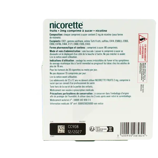 Nicorette Fruits 2 Mg, Comprimé à Sucer