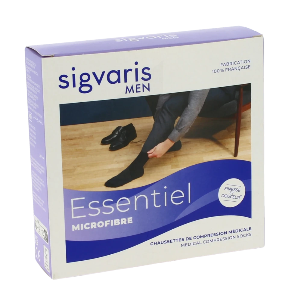 Sigvaris Essentiel Microfibre Chaussettes  Homme Classe 2 Gris Clair Medium Long