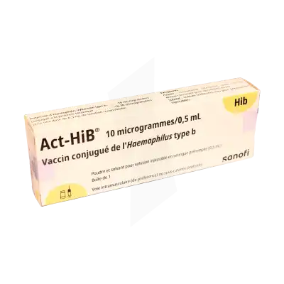 ACT-HIB 10 microgrammes/0,5 mL, poudre et solvant pour solution injectable en seringue préremplie. Vaccin conjugué de l'Haemophilus type b