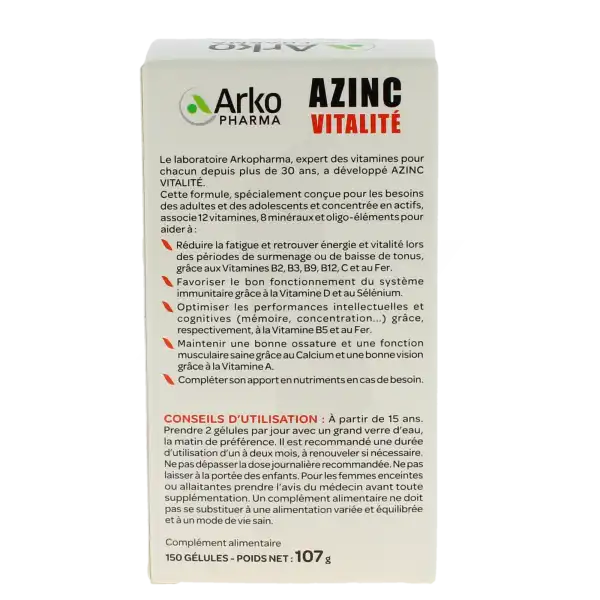 Azinc Forme Et Vitalite 120 + 30 (15 Jours Offerts)