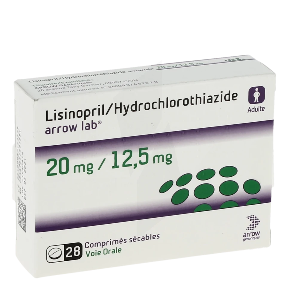 Lisinopril/hydrochlorothiazide Arrow Lab 20 Mg/12,5 Mg, Comprimé Sécable