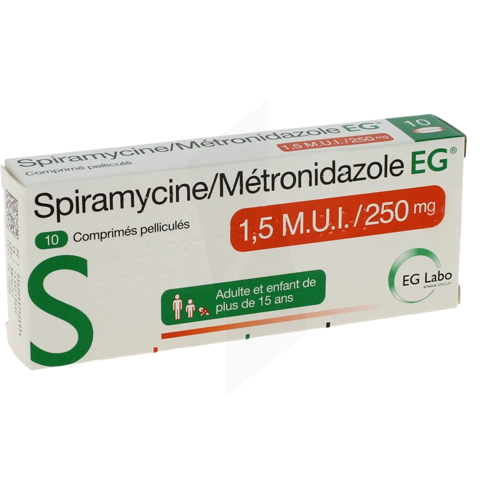 Spiramycine/metronidazole Eg 1,5 M.u.i./250 Mg, Comprimé Pelliculé