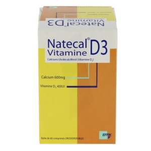 Natecal Vitamine D3, 600 Mg/400 Ui, Comprimé Orodispersible