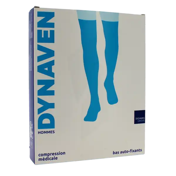 Sigvaris Dynaven Semi-opaque Fin Bas Auto-fixants Classe 2 Homme Noir Long L