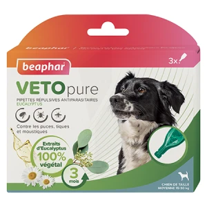 Beaphar Vetopure Pipettes Répulsives Antiparasitaires Pour Chiens De Taille Moyenne 3 Pipettes X 2ml