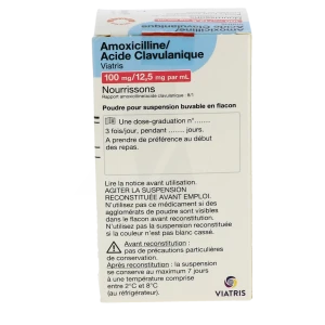 Amoxicilline/acide Clavulanique Viatris 100 Mg/12,5 Mg Par Ml Nourrissons, Poudre Pour Suspension Buvable En Flacon (rapport Amoxicilline/acide Clavulanique : 8/1)
