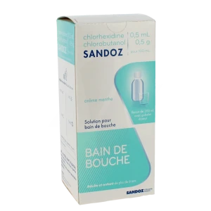 Chlorhexidine/chlorobutanol Sandoz 0,5 Ml/0,5 G Pour 100 Ml, Solution Pour Bain De Bouche En Flacon