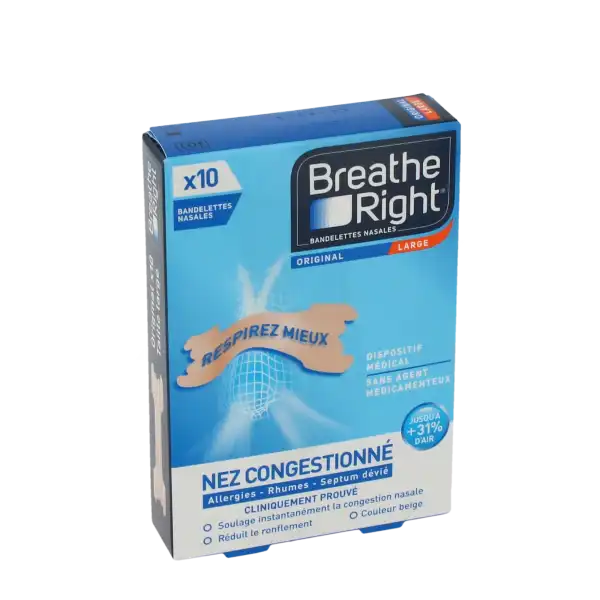 Breathe Right - Bande Nasale Nez Congestionné - Boîte De 10