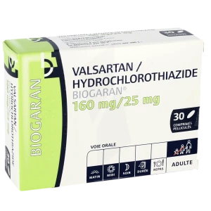 Valsartan Hydrochlorothiazide Biogaran 160 Mg/25 Mg, Comprimé Pelliculé