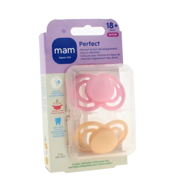 MAM PERFECT Sucette anatomique silicone +18mois tendance B/2