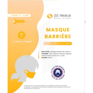 Masque Barrière Non Médical Enfant (11/16 Ans) Blancs B/6