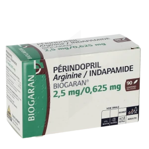Perindopril Arginine/indapamide Biogaran 2,5 Mg/0,625 Mg, Comprimé Pelliculé