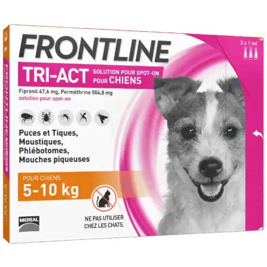 Frontline Tri-act Solution Pour Spot-on Chien 5-10kg 3pipettes/1ml