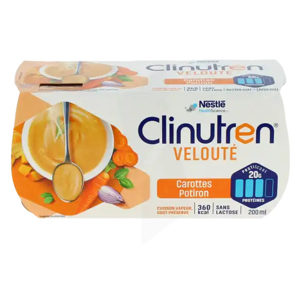 Clinutren Soupe Velouté Nutriment Carottes Potiron 4 Cups/200ml