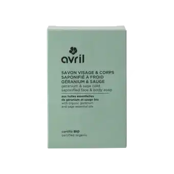 Avril Savon à Froid Visage & Corps Géranium & Sauge Bio 100g