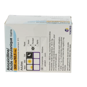 Amoxicilline / Acide Clavulanique Viatris 500 Mg/62,5 Mg Adultes, Comprimé Pelliculé (rapport Amoxicilline/acide Clavulanique : 8/1)