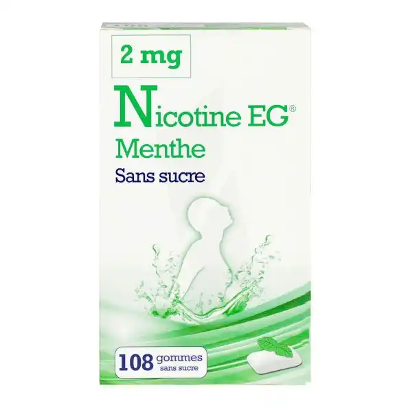 Nicotine Eg Menthe 2 Mg Sans Sucre, Gomme à Mâcher Médicamenteuse édulcorée à L'acésulfame Potassique Et à La Saccharinese