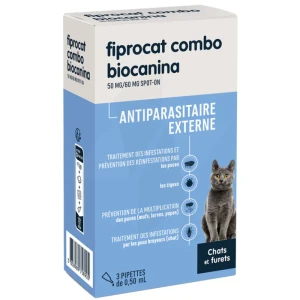 Fiprocat Combo 50 Mg/60 Mg Solution Pour Spot-on Chat Et Furet 3pipettes/0,5ml