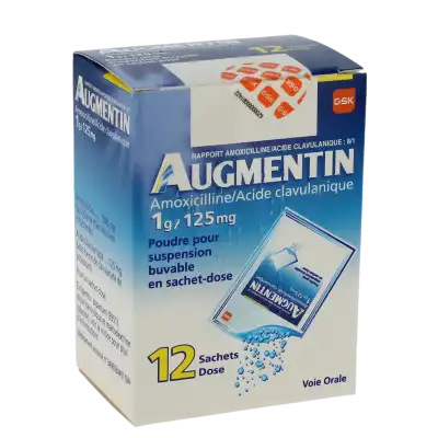 AUGMENTIN 1 g/125 mg, poudre pour suspension buvable en sachet-dose (rapport amoxicilline/acide clavulanique : 8/1)