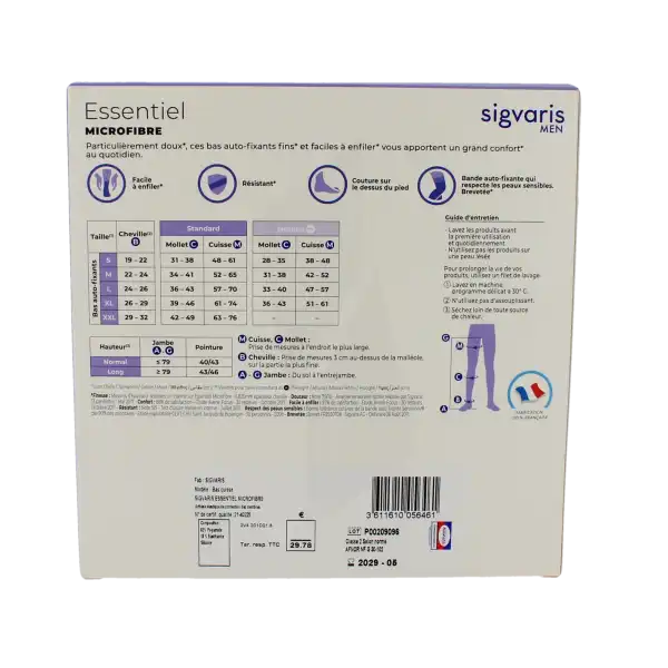 Sigvaris Essentiel Urban Microfibre Bas Auto-fixants Morpho Classe 2 Homme Noir Normal S