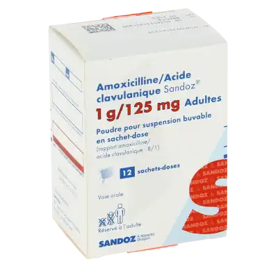Amoxicilline/acide Clavulanique Sandoz 1 G/125 Mg Adultes, Poudre Pour Suspension Buvable En Sachet-dose (rapport Amoxicilline/acide Clavulanique : 8/1) à Nice