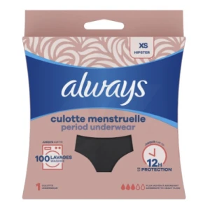 Always Culotte Lavable Pour Les Règles Noire Xs 34-36
